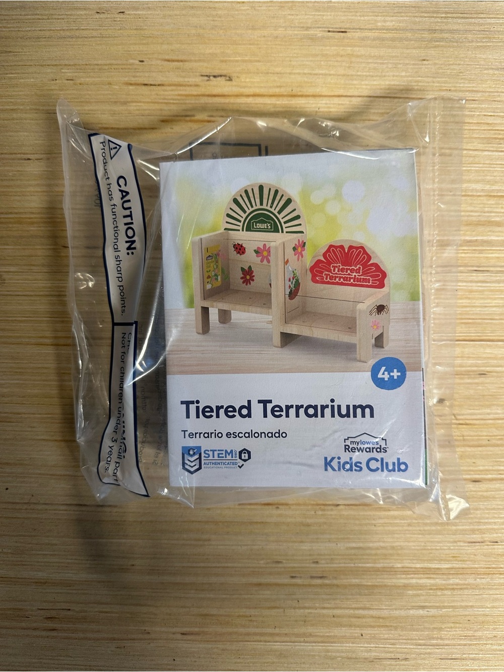 Kid's Tiered Terrarium Craft Kit - Natural Wood with Floral Accents